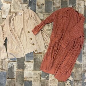LOFT Beige Cardigan and Rust Sweater Set
